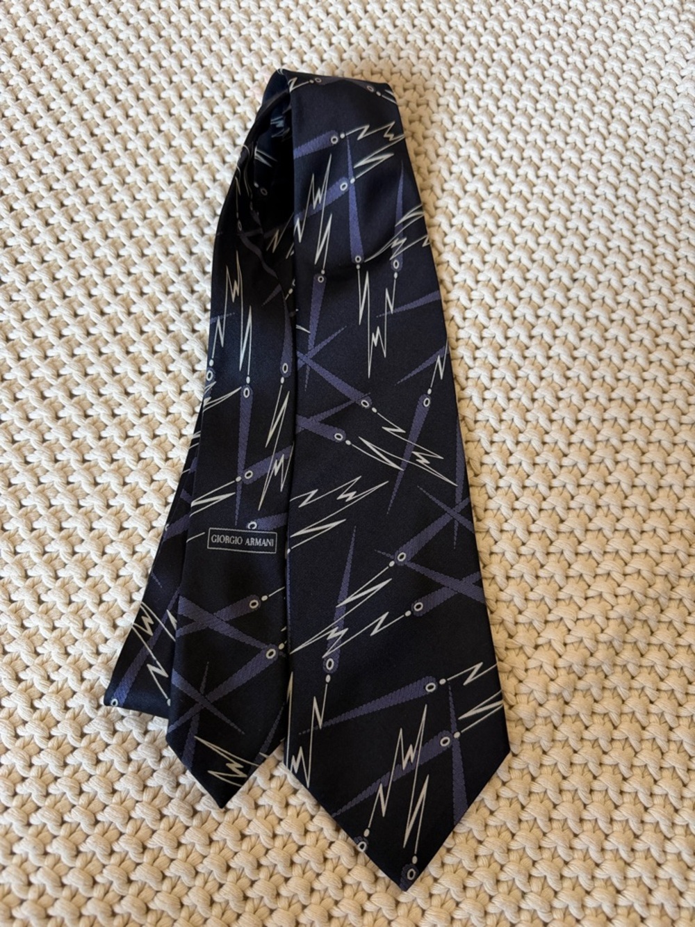 Giorgio Armani Black and Navy Geometric Silk Tie